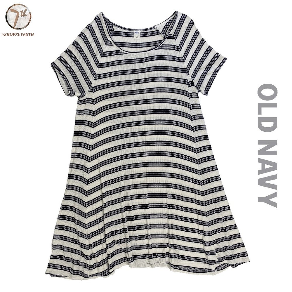 (40% OFF) Old Navy Black & White Striped Midi Dress Ribbed Tunic T-Shirt Dress